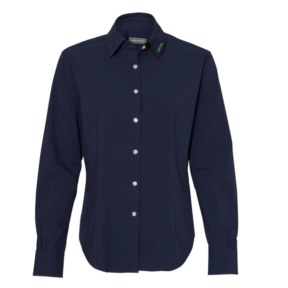 LADIES NAVY BLUE FLEX-FABRIC DRESS SHIRT